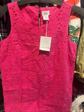 Sigrid Olsen Hot Pink Floral Eyelet Sleeveless Shift Dress